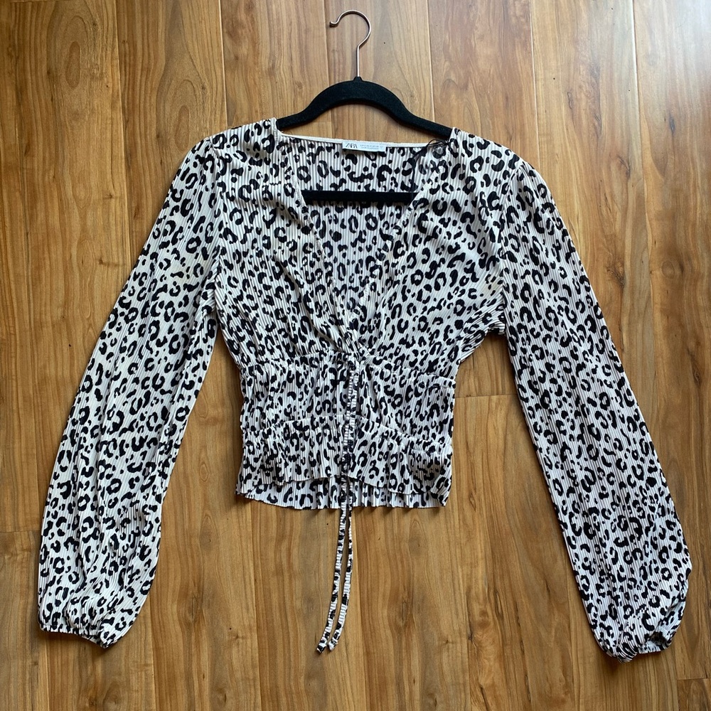Zara Leopard Cheetah Print Long Sleeve Top